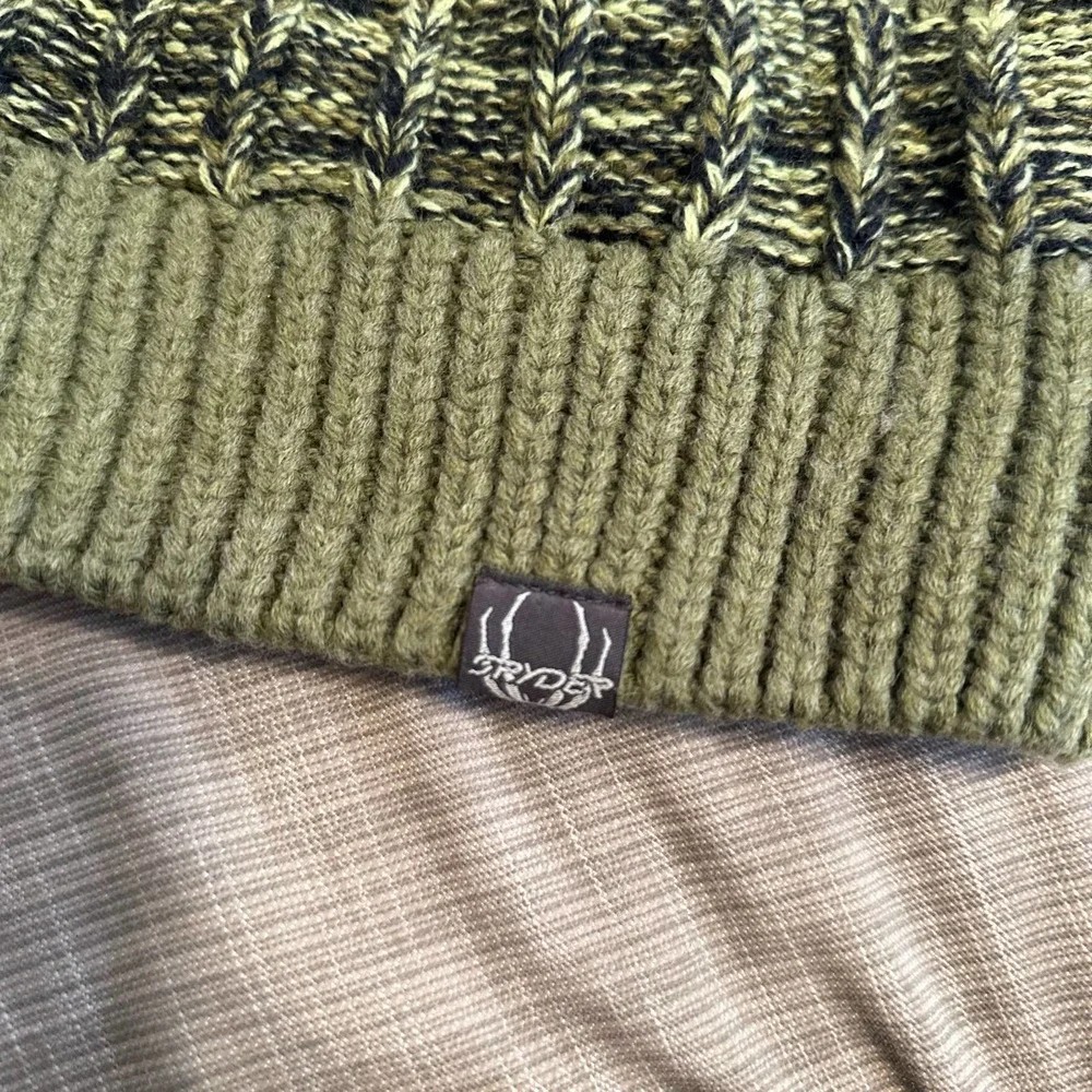 Spyder Green Knit Ribbed Slouchy Beanie with Pompom